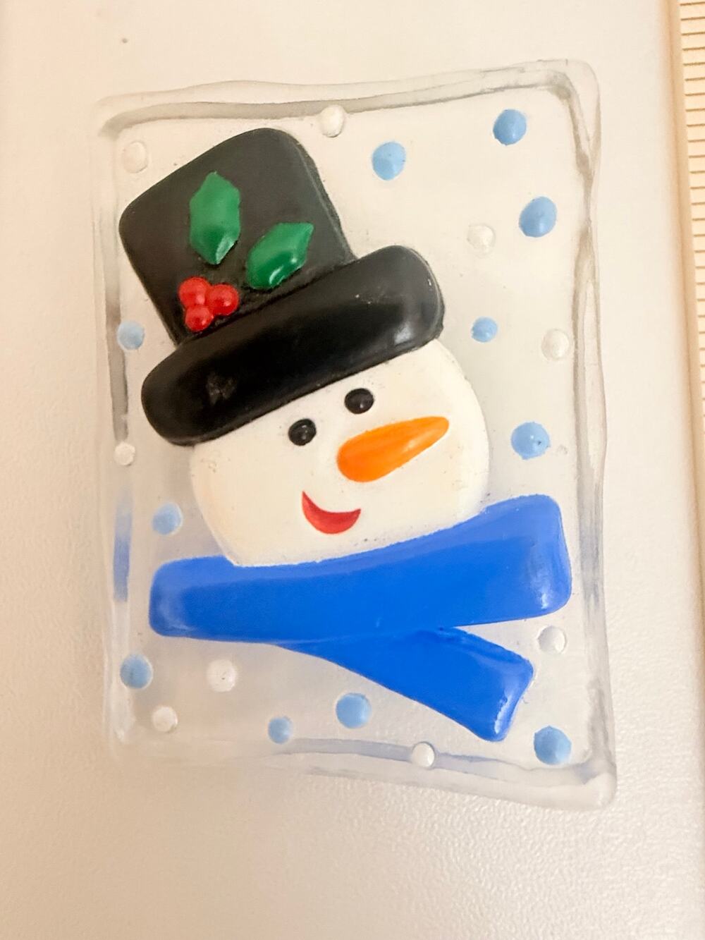 Vintage Hallmark Acrylic Snowman Brooch Blue Scarf Multicolor